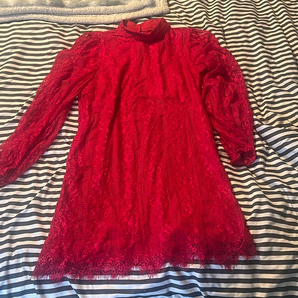 Anthropologie Maeve Open-Back Lace Mini Dress, Red, size 10 NWT